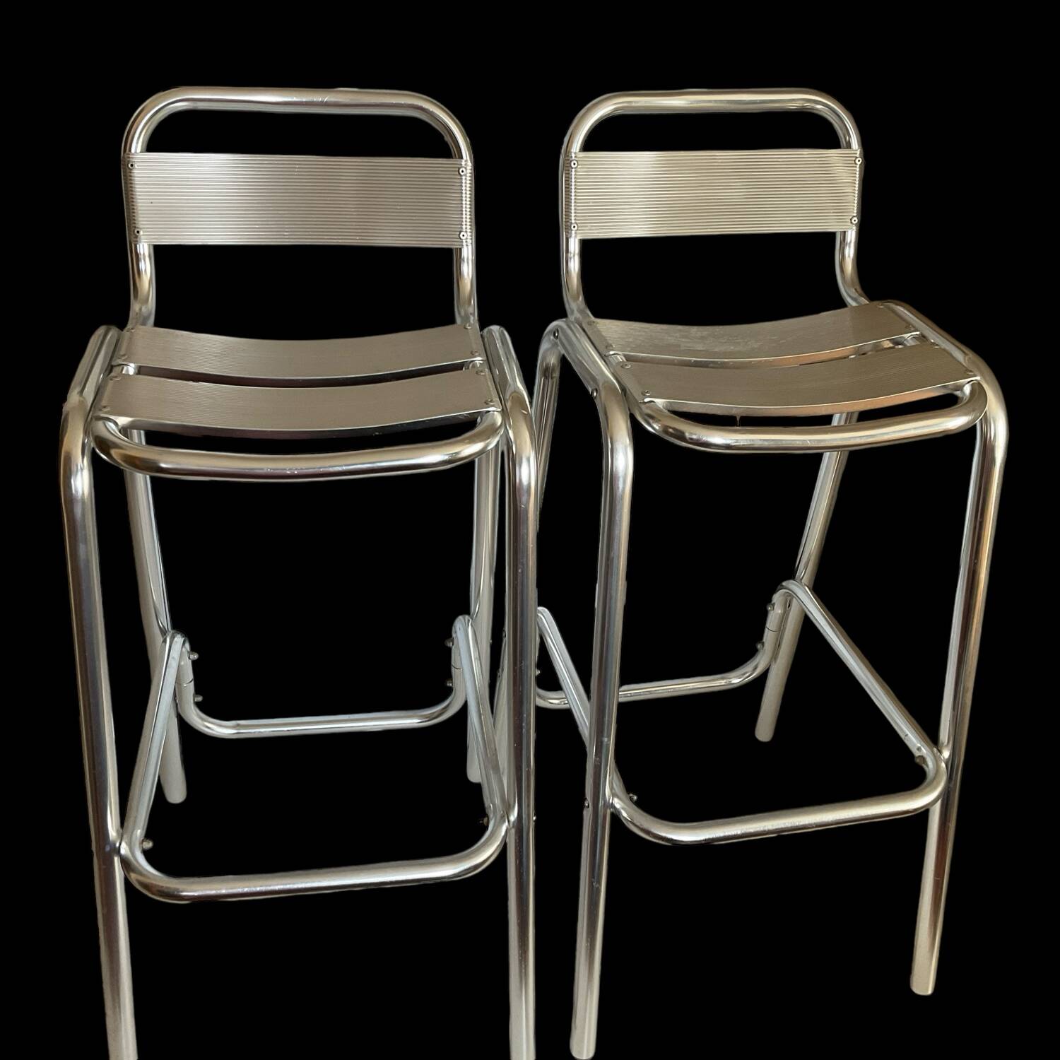 Pair of aluminum high chairs