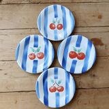 4 assiettes à dessert vintage en porcelaine italienne - Motif cerises et ra