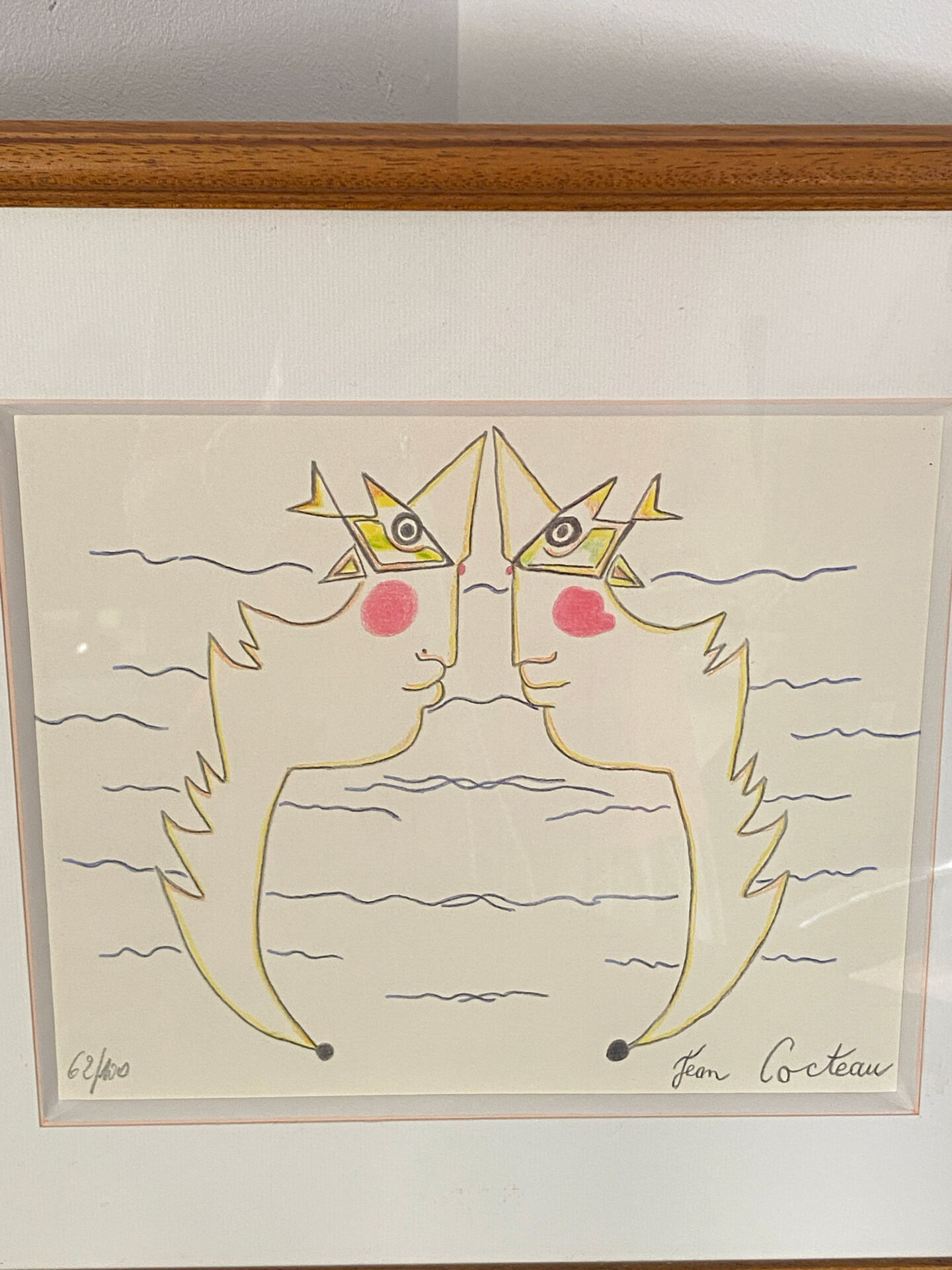 Lithograph, double profiles, Jean Cocteau