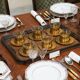 Mid-century tea service in patinated brass and glass