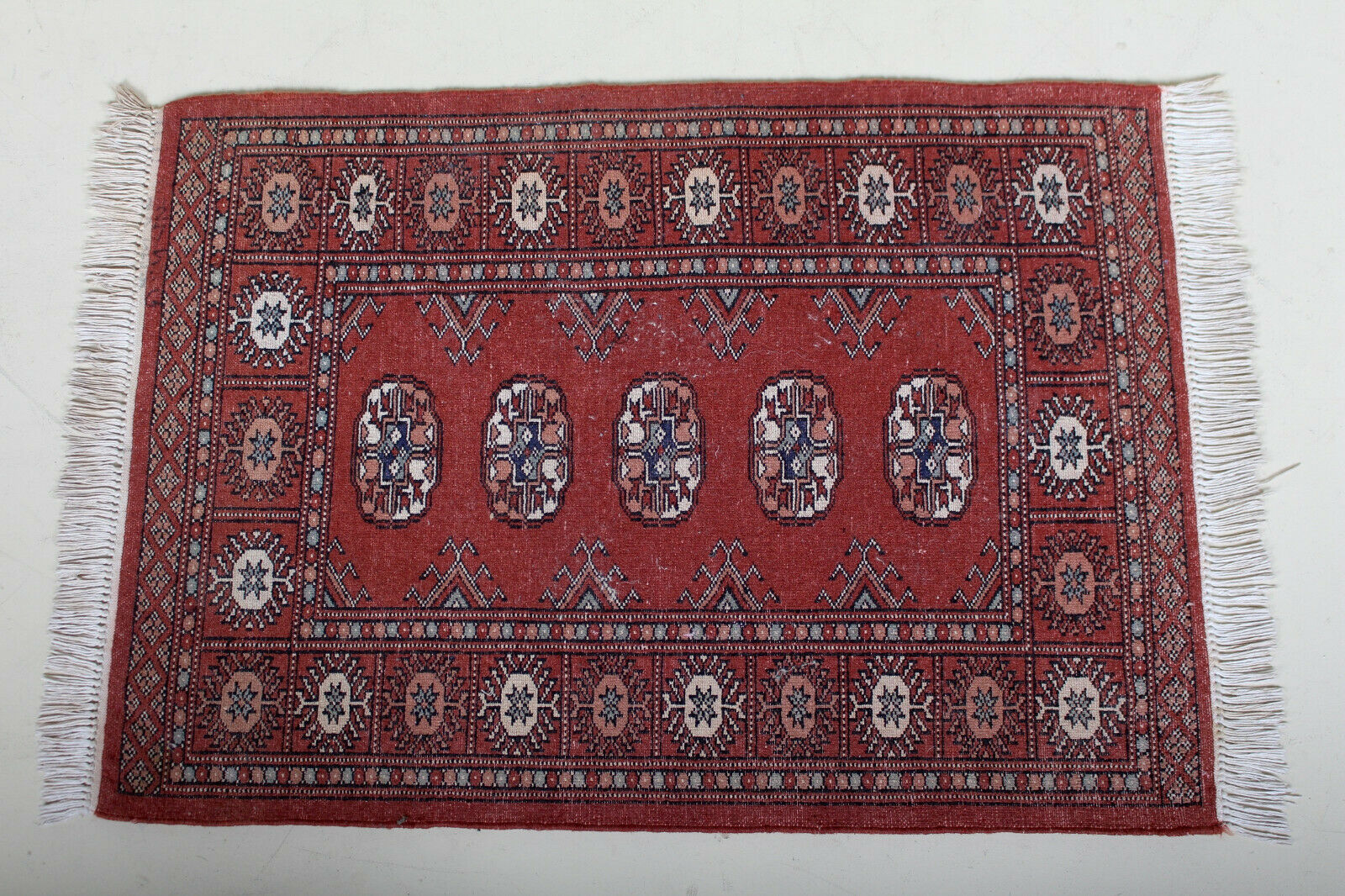 Vintage wool and fringe rug with Turkman design Tekke 103x65cm