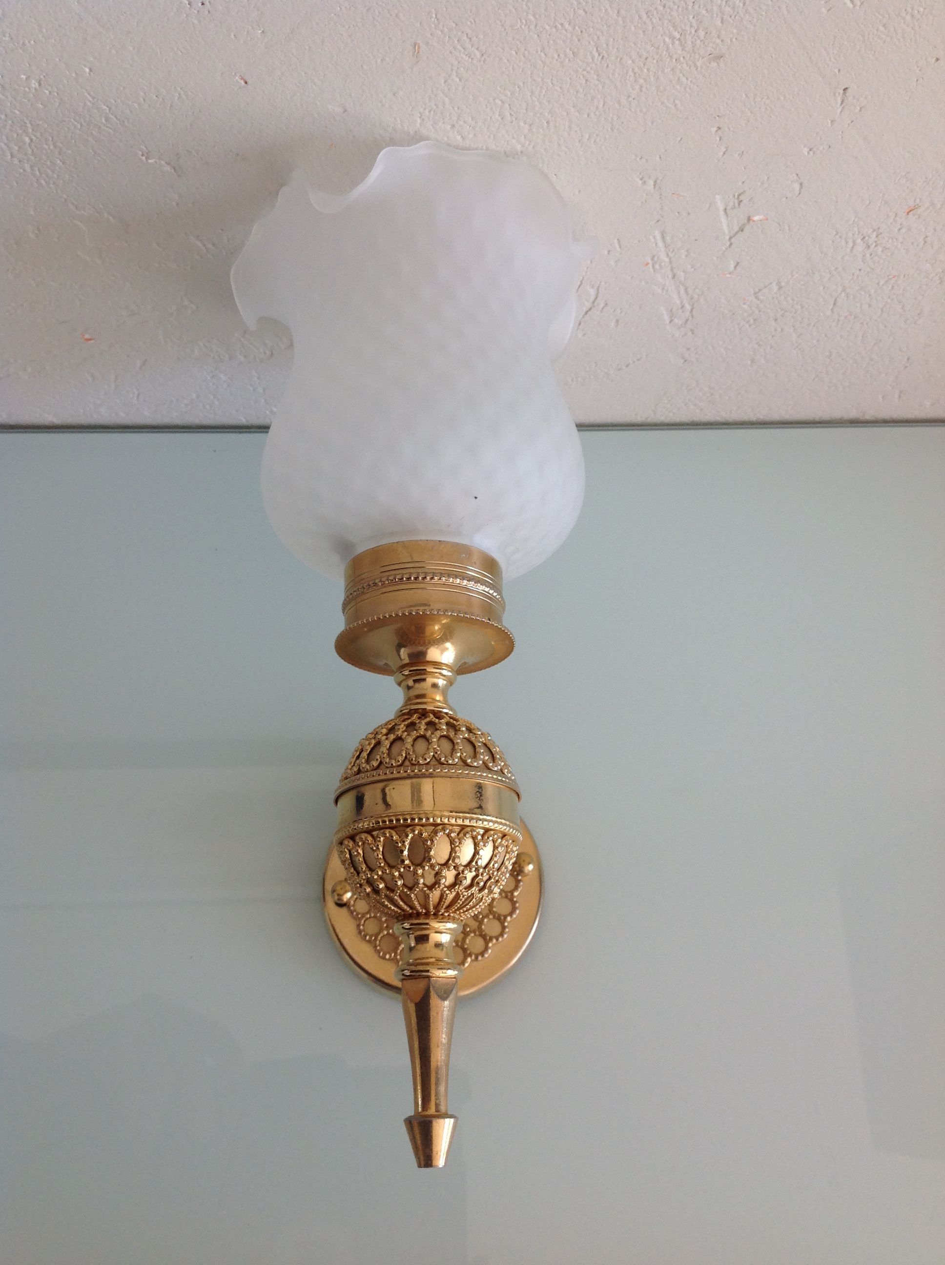 Brass wall light and satin glas vintage 50s-60s