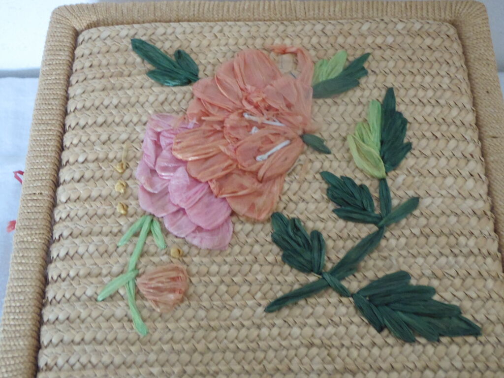 Straw and raffia sewing basket