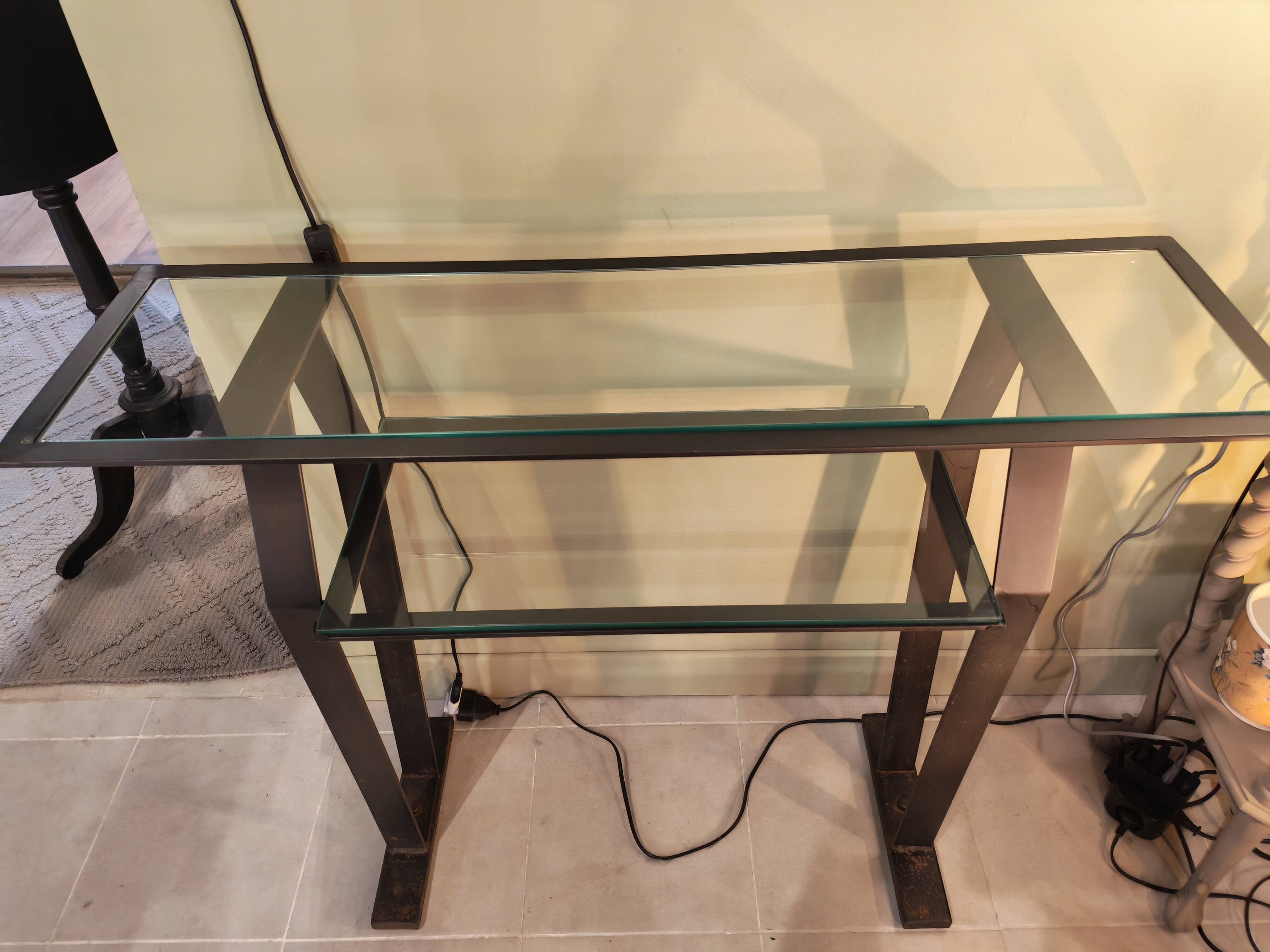 Vintage metal and glass console