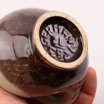 Small handle vase Bay Keramik in a gradient of aquamarine and brown signed Germany 283/12.