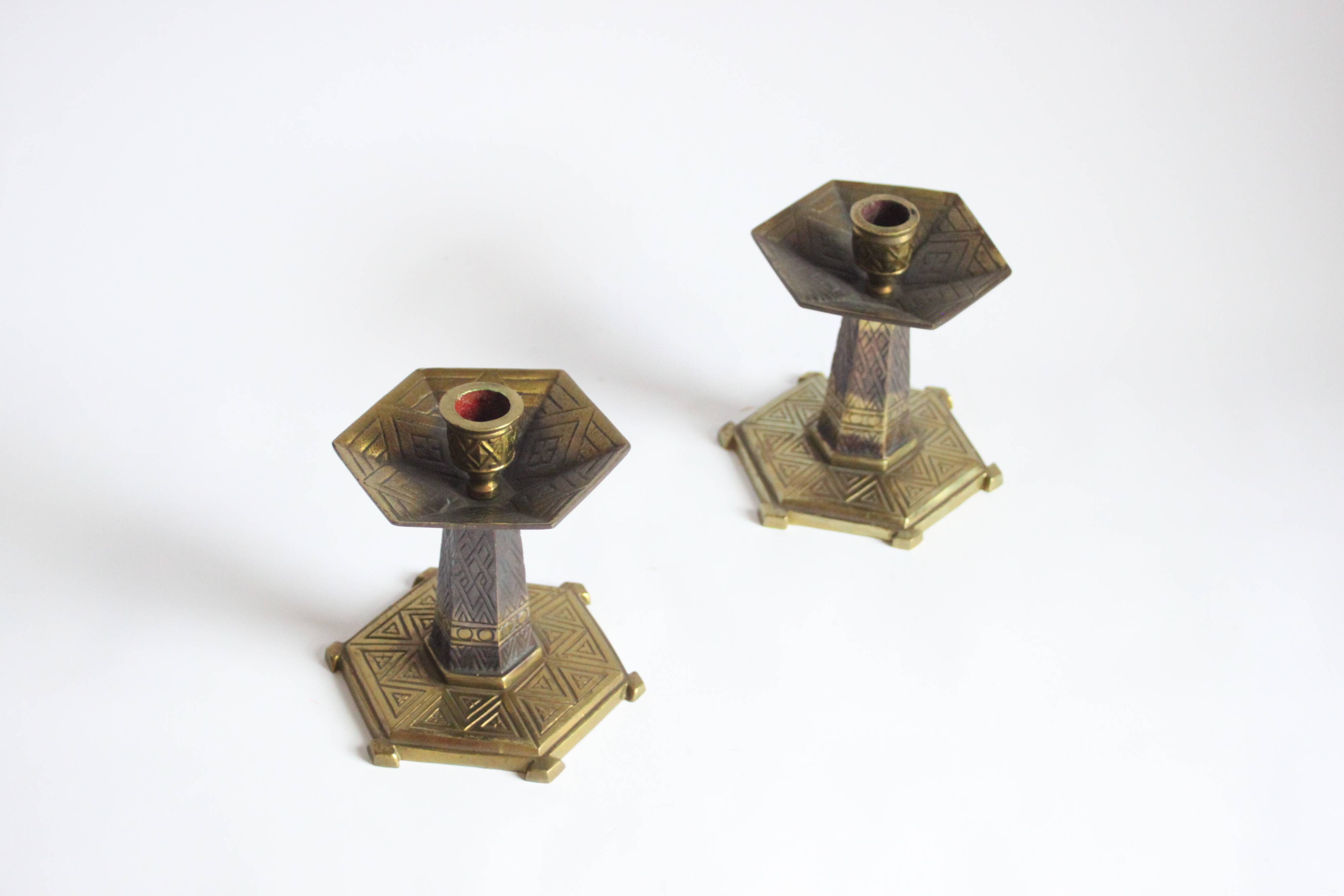 Art deco altar candle sticks in brass, 1920s
