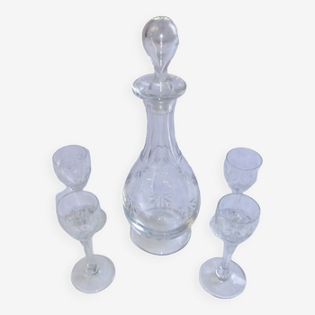 Bohemian crystal liqueur service Baccarat St Louis carafe glasses signed by an anchor