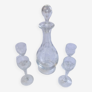 Service à  liqueur cristal de Bohème Baccarat St Louis verres carafe signé par une ancre