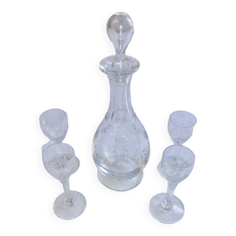 Bohemian crystal liqueur service Baccarat St Louis carafe glasses signed by an anchor