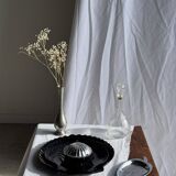 Pair of vintage black glass shell dishes D32 and D26