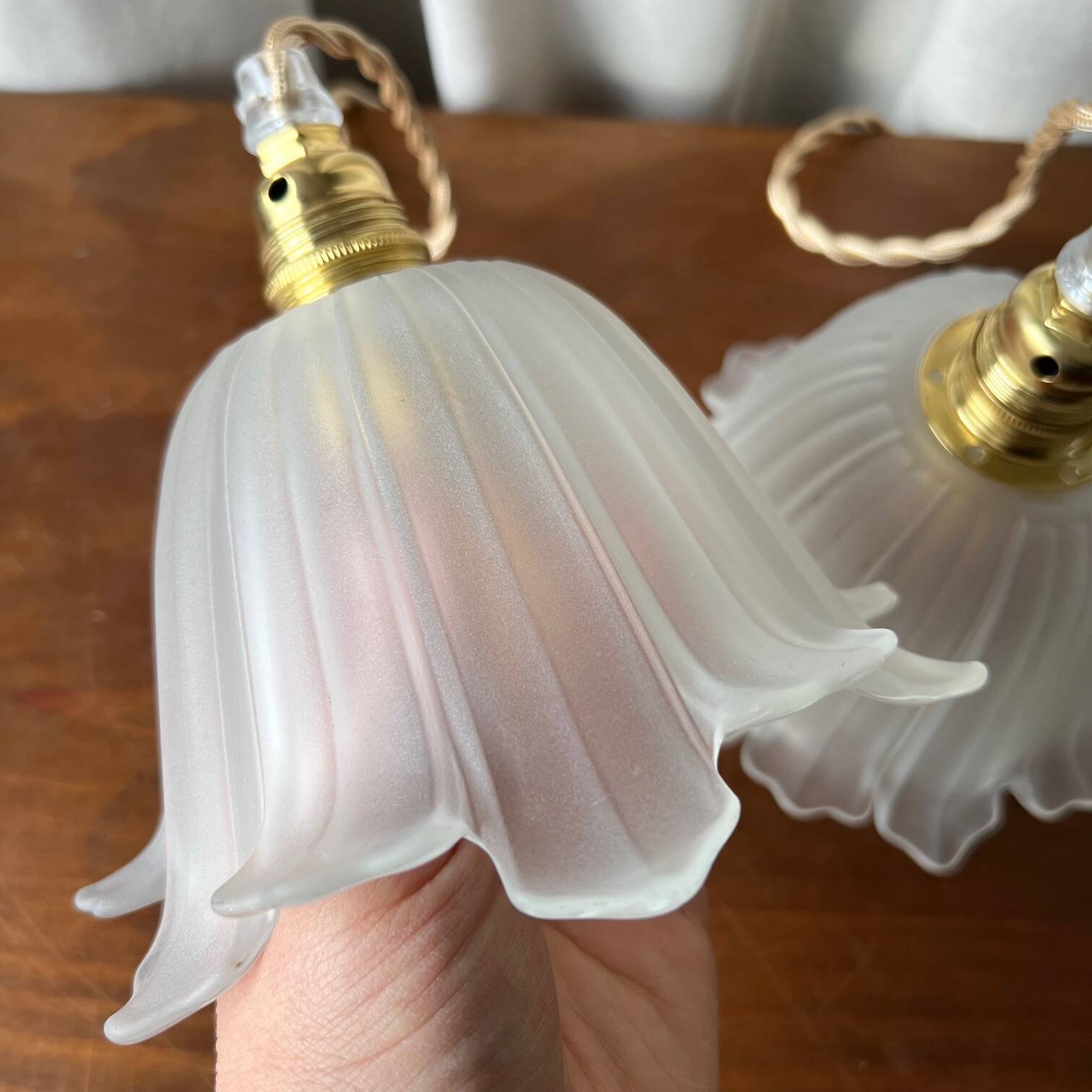 Duo of vintage “tulip” portable lamps