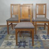 4 brutalist chairs in oak and checkered fabric, Denmark, 1960s