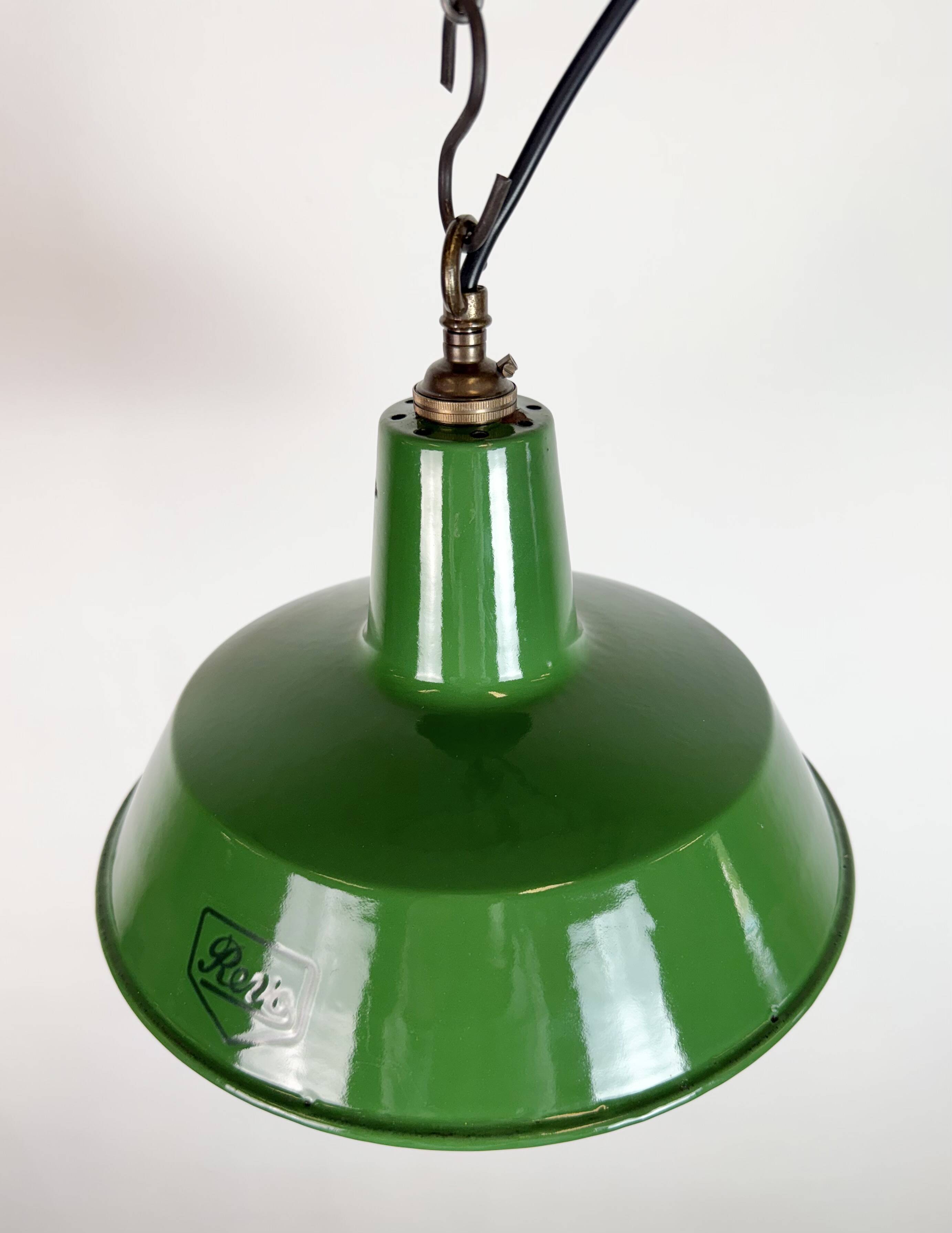 Industrial Green Enamel Factory Pendant Lamp from Revo, 1950s