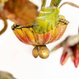 Antique Florentine wall light in painted wrought iron – Floral decoration – 20th century