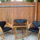 Mid-century leather sofa, 2 fotels, and table in sett
