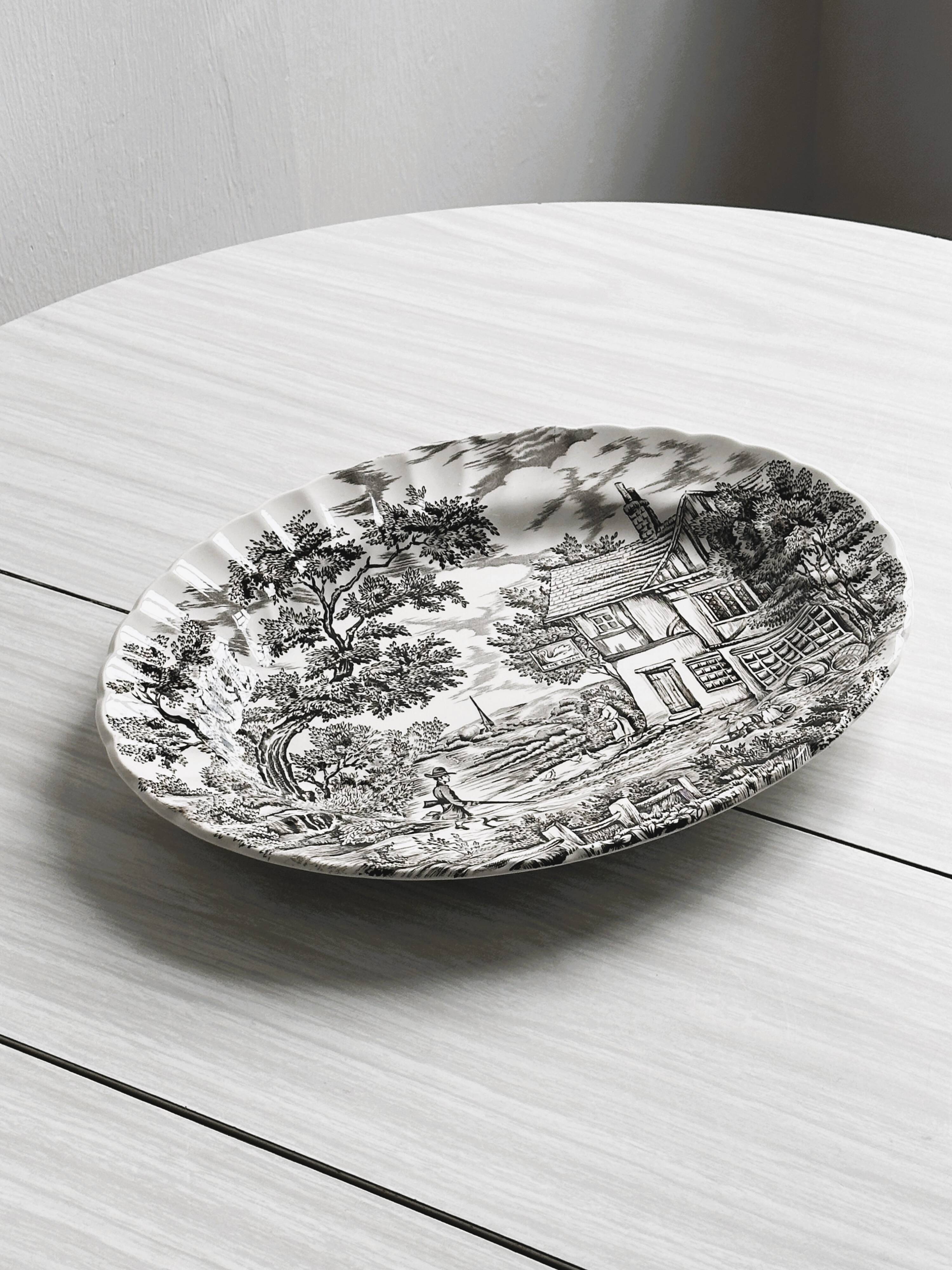 Myott Staffordshire The Hunter black English oval dish.