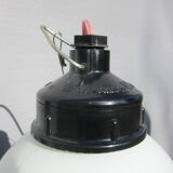 Trio of opal glass and bakelite globe pendant lights