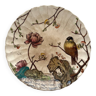Antique polychrome ironstone plate with bird motif "Aquatic" SF&co