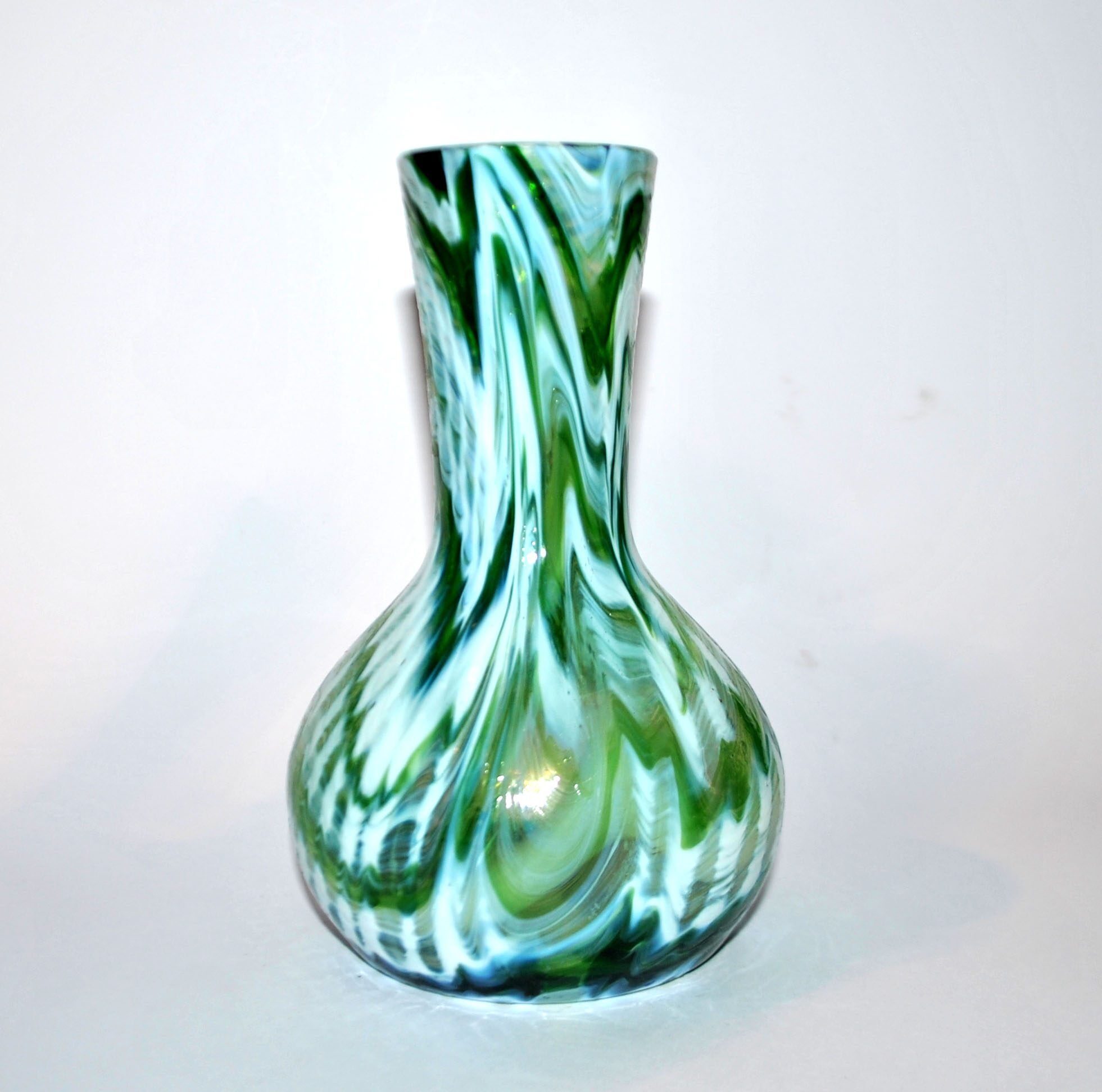 Murano? Modernist green filigree blown glass vase 1960