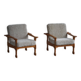 Modern Danish, Pair of Lounge Armchairs in Oak and Lambswool, Henning Kjærnulf, 1960s