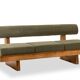 Three-seater bench in light ash and green mohair velvet. Contemporary.