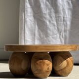 Mini minimalist stool with ball feet in teak H15 D35