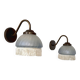 Pair of vintage wall lights in brass and blue-tinted glass, France 1970.