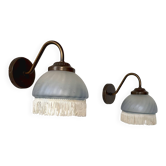 Paire d'appliques vintage en laiton et verre bleuté, France 1970