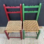 Vintage wooden and rope children's chair pair