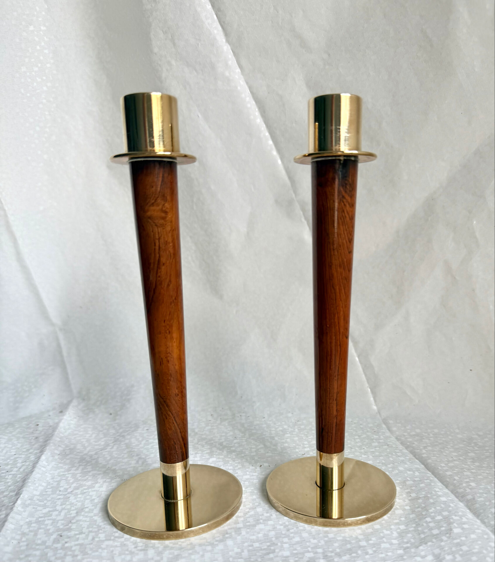 Pair of Danish Art Deco Candle Holders  in Wood & Brass