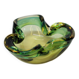 Empty Pocket Cup Ashtray Vintage Murano Glass Sommerso Green and Yellow