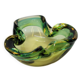 Vide Poche Coupelle Cendrier Vintage En Verre De Murano Sommerso Vert Et Jaune