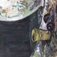 Painting, still life with carnations, glass and basket of grapes, signed, 70s/80s
