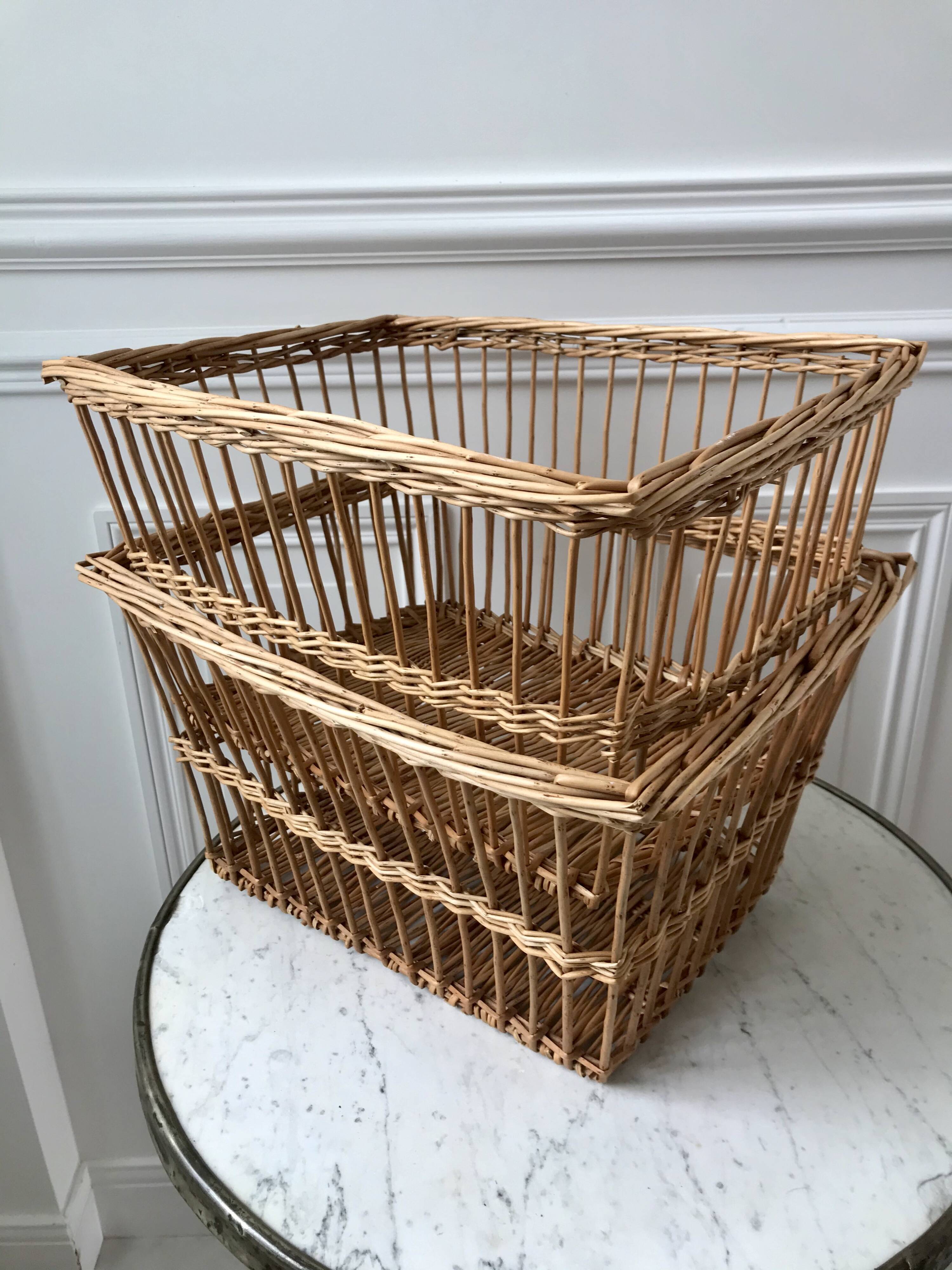 Pair of rattan/wicker storage baskets from the 60s and 70s