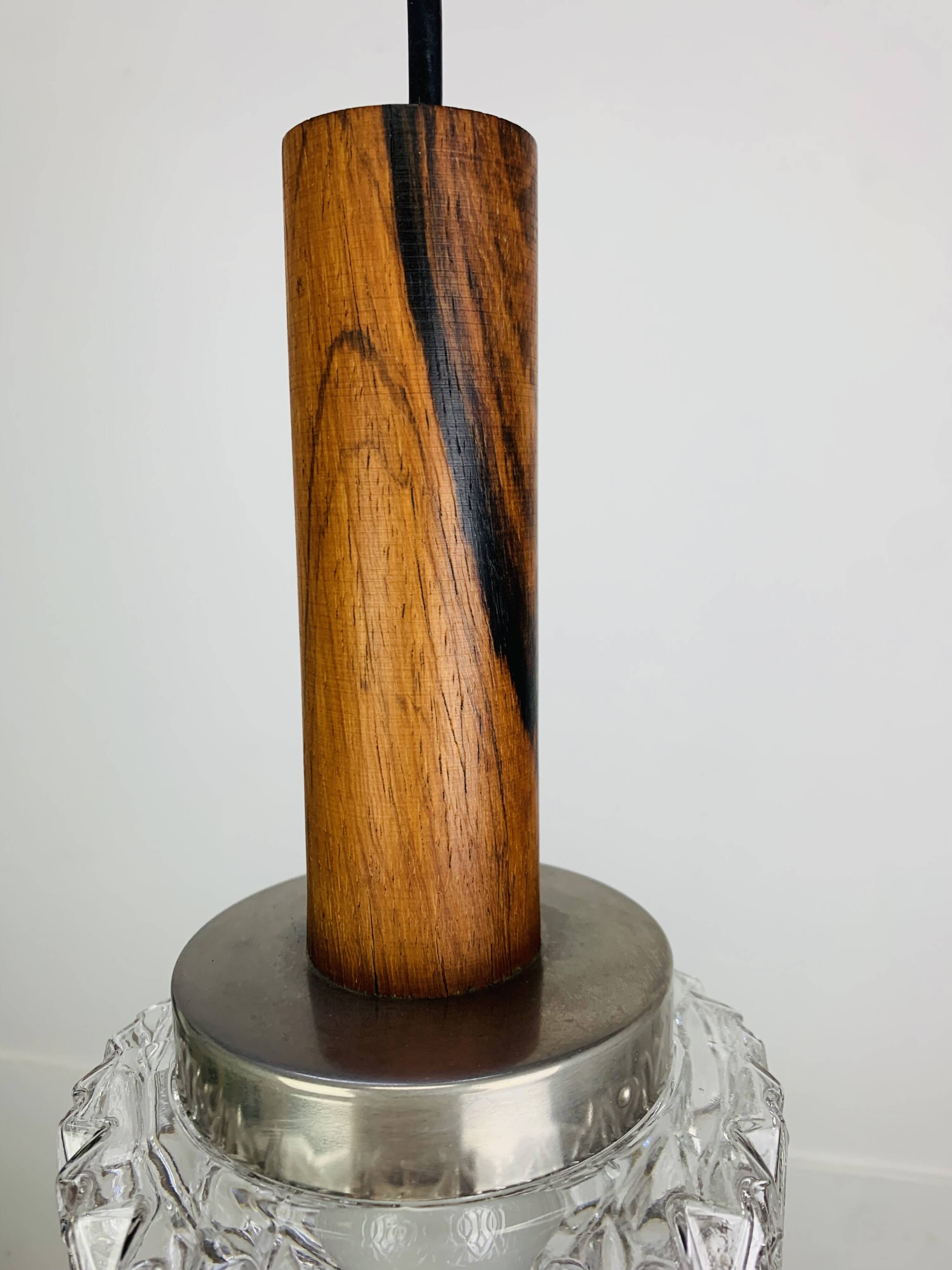 Scandinavian suspension made of moulded glass and teak, 1960s.