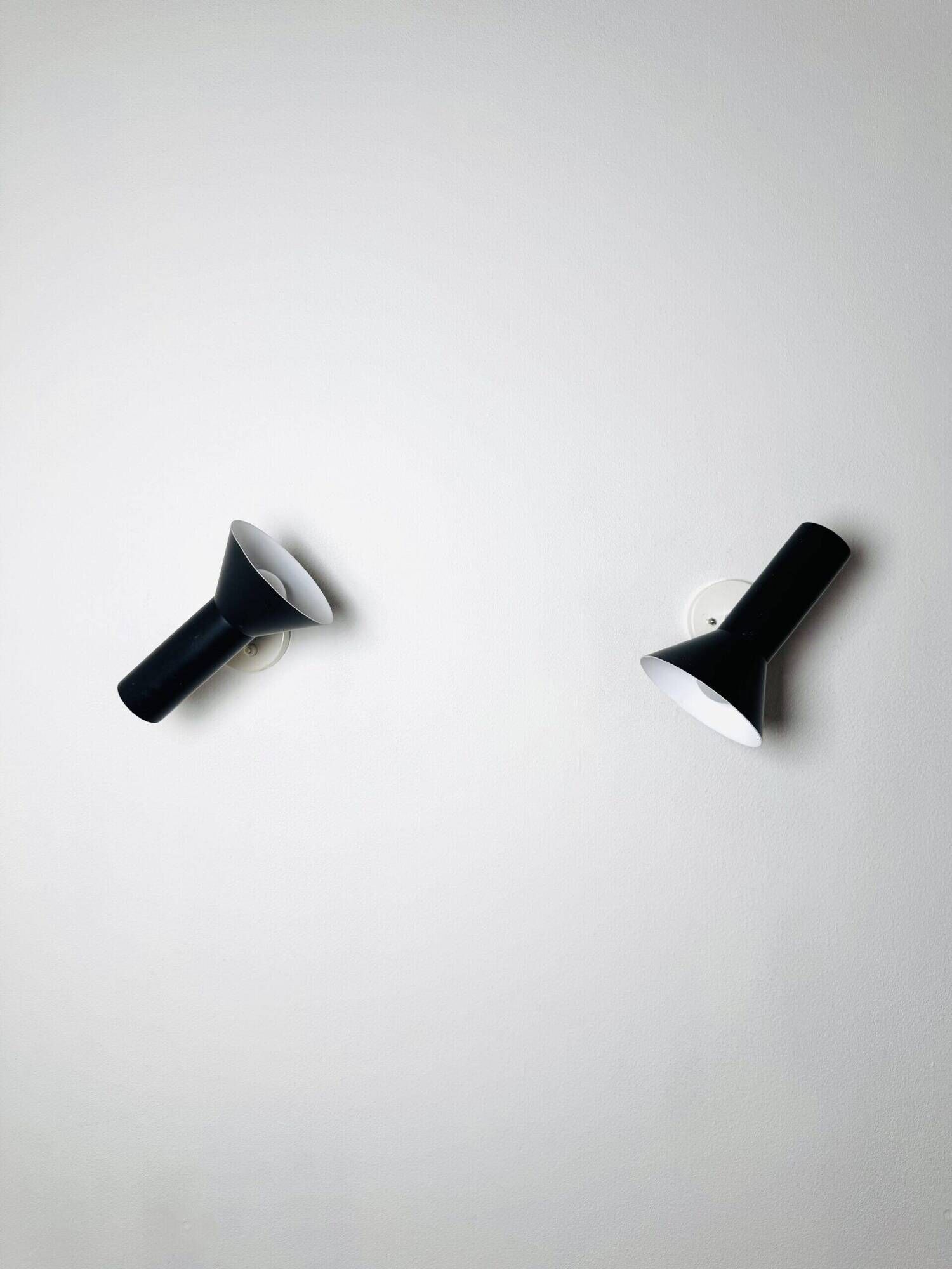Pair Of C-1524 Adjustable Wall Lamps In Black By Raak Amsterdam, The Netherlands, 1960S