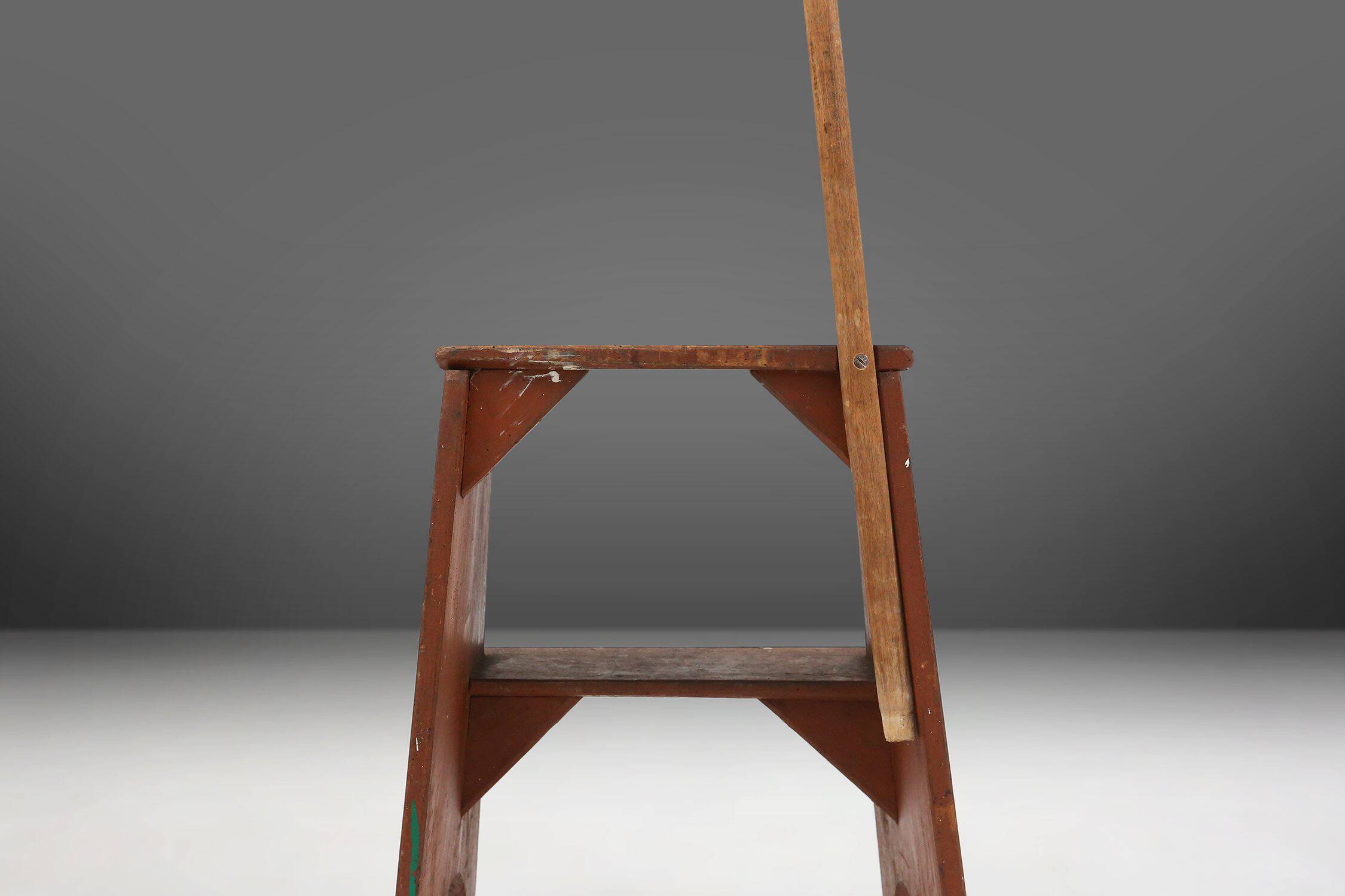 Industrial Wooden Stepladder, France ca. 1900