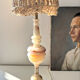 Grande lampe onyx et macramé 