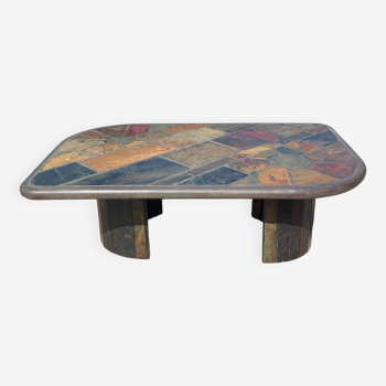 Rectangular brutalist coffee table signed G. Muhr - 1970s