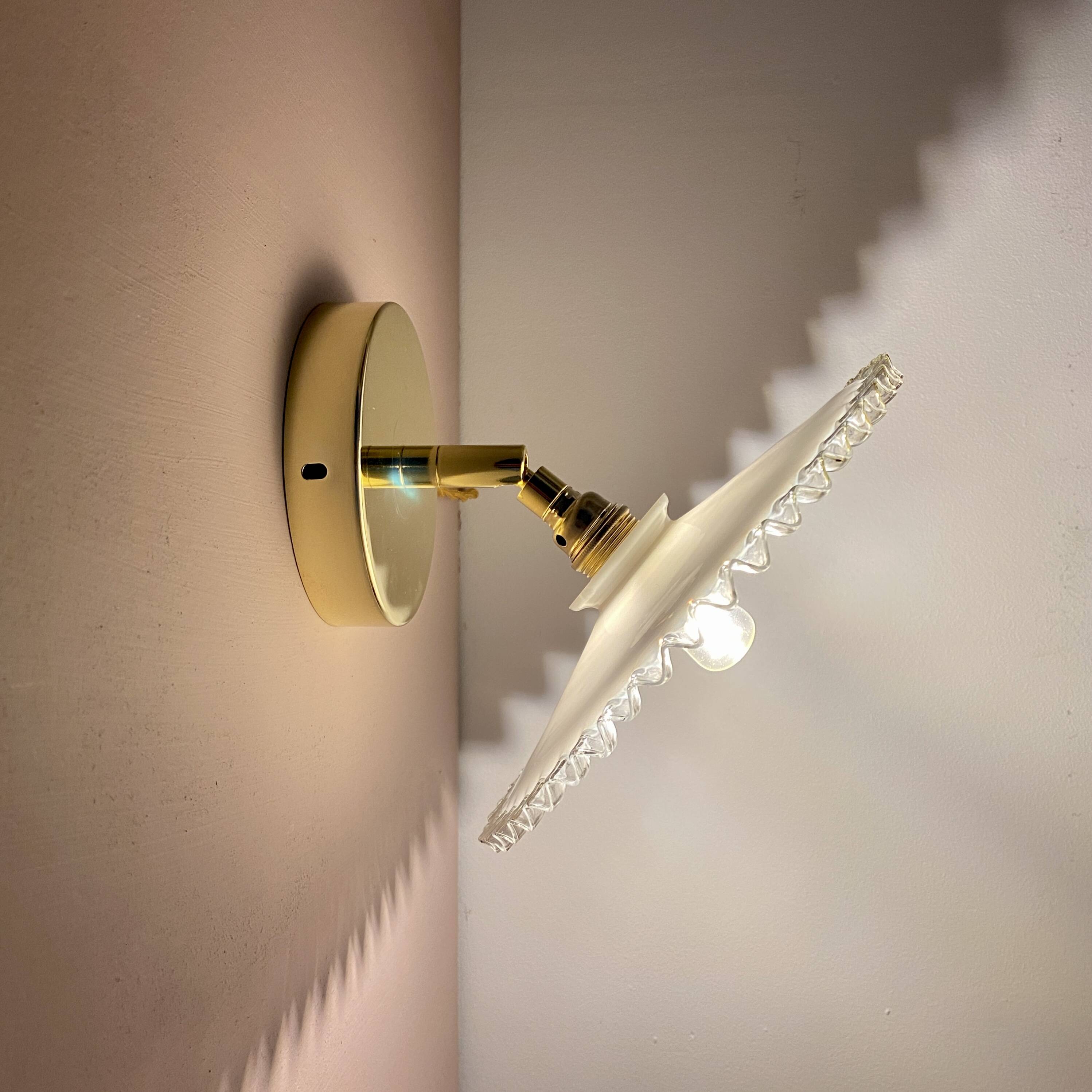 Vintage lampshade wall light in white opaline