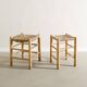 Pair of French Mid Century Wooden Straw Stools, 1960s