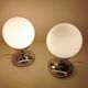 Pair of vintage chrome and opaline bedside lamps from the 1960s