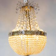 Lustre globe français en bronze et cristaux c. 1950 (35 cm)