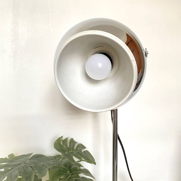 Lampe de bureau globe oculaire chromée style Goffredo Reggiani - ère spatiale années 1960