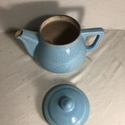 Cracked blue ceramic vintage teapot