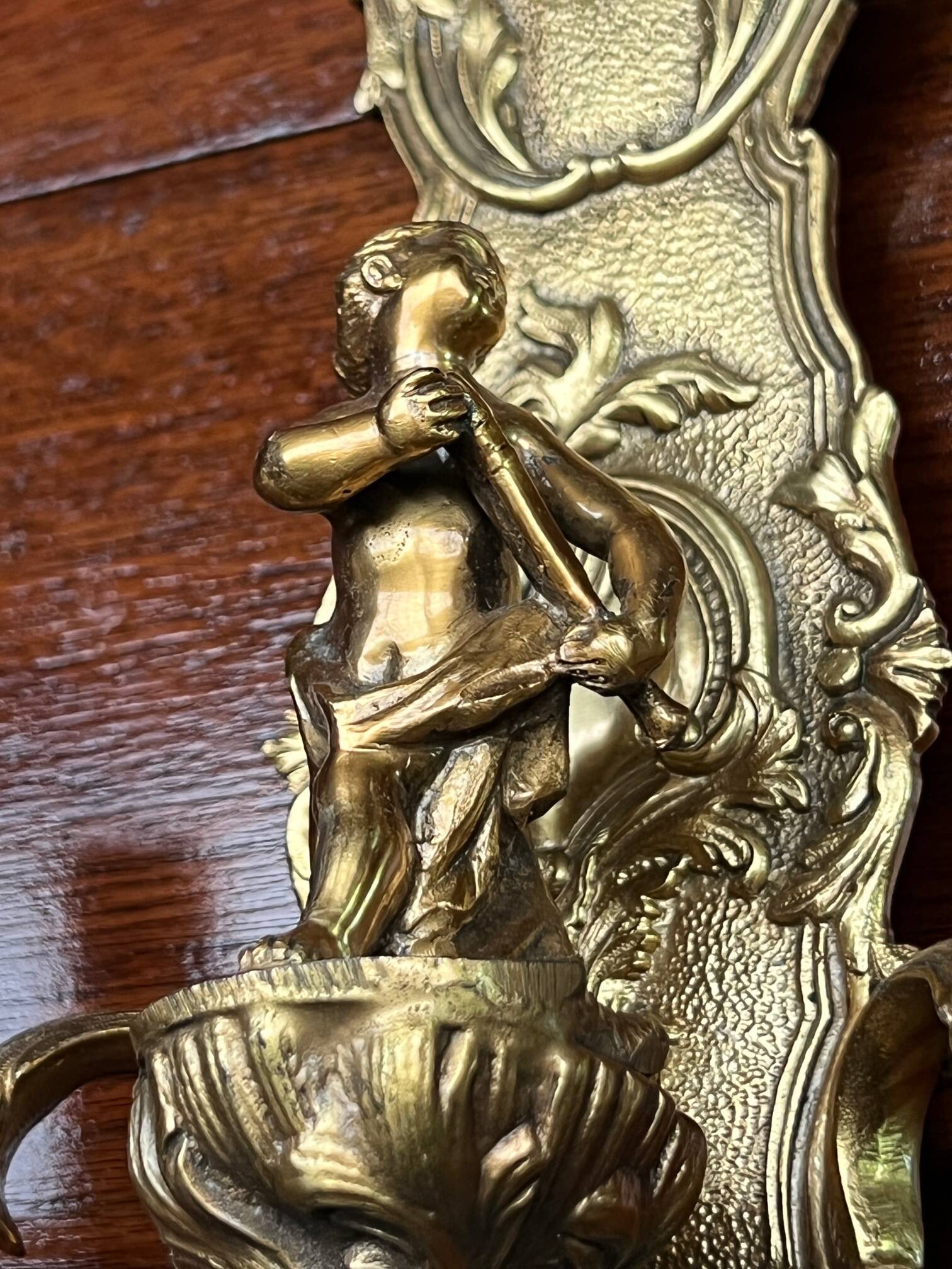 Pair of Louis XV style wall lights. Solid gilded bronze.