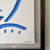 Cubist composition in blue, Vallauris style, signed Blasos.