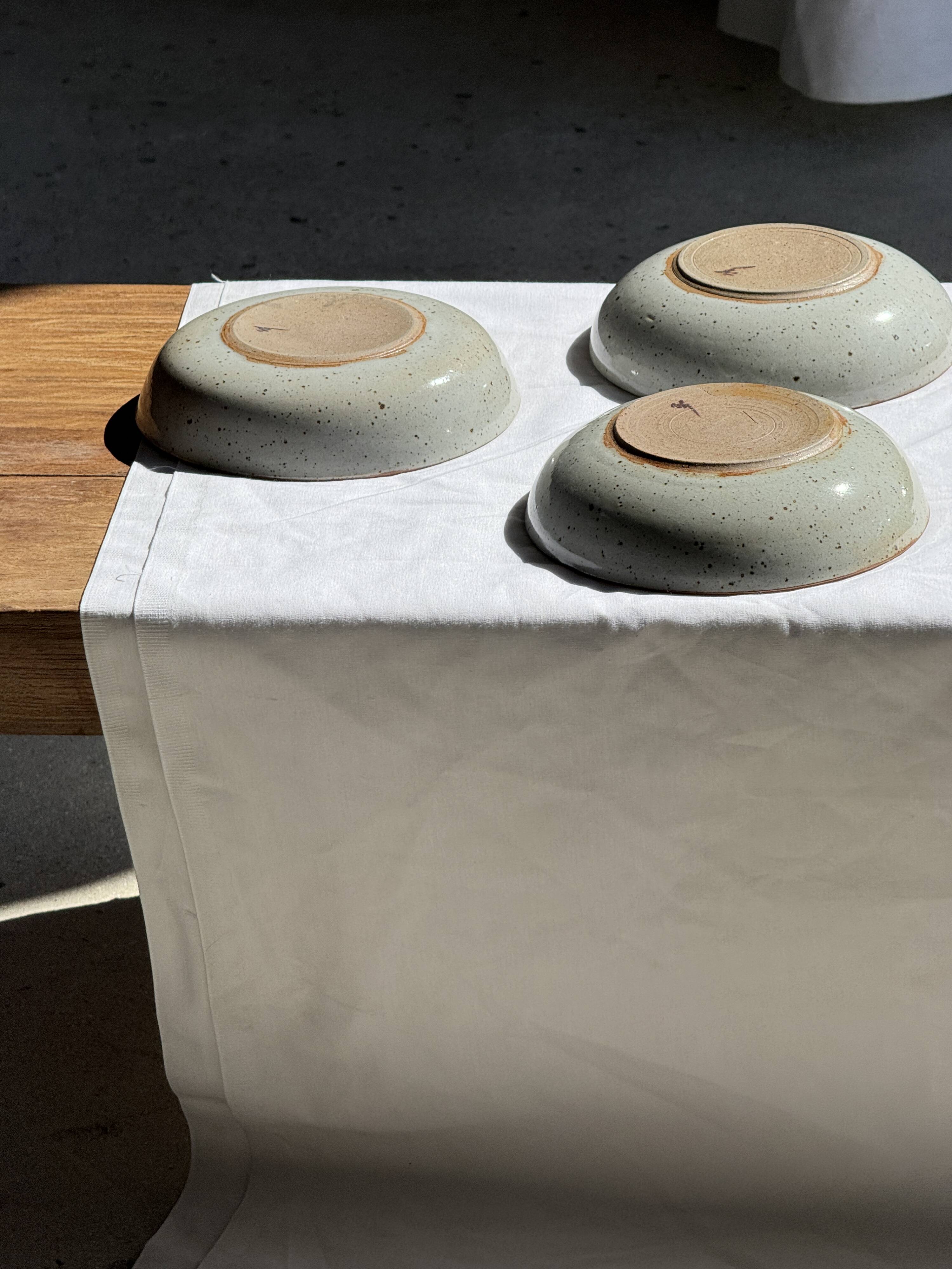Set of 7 handmade grey glazed ceramic deep plates D18.5 H5.