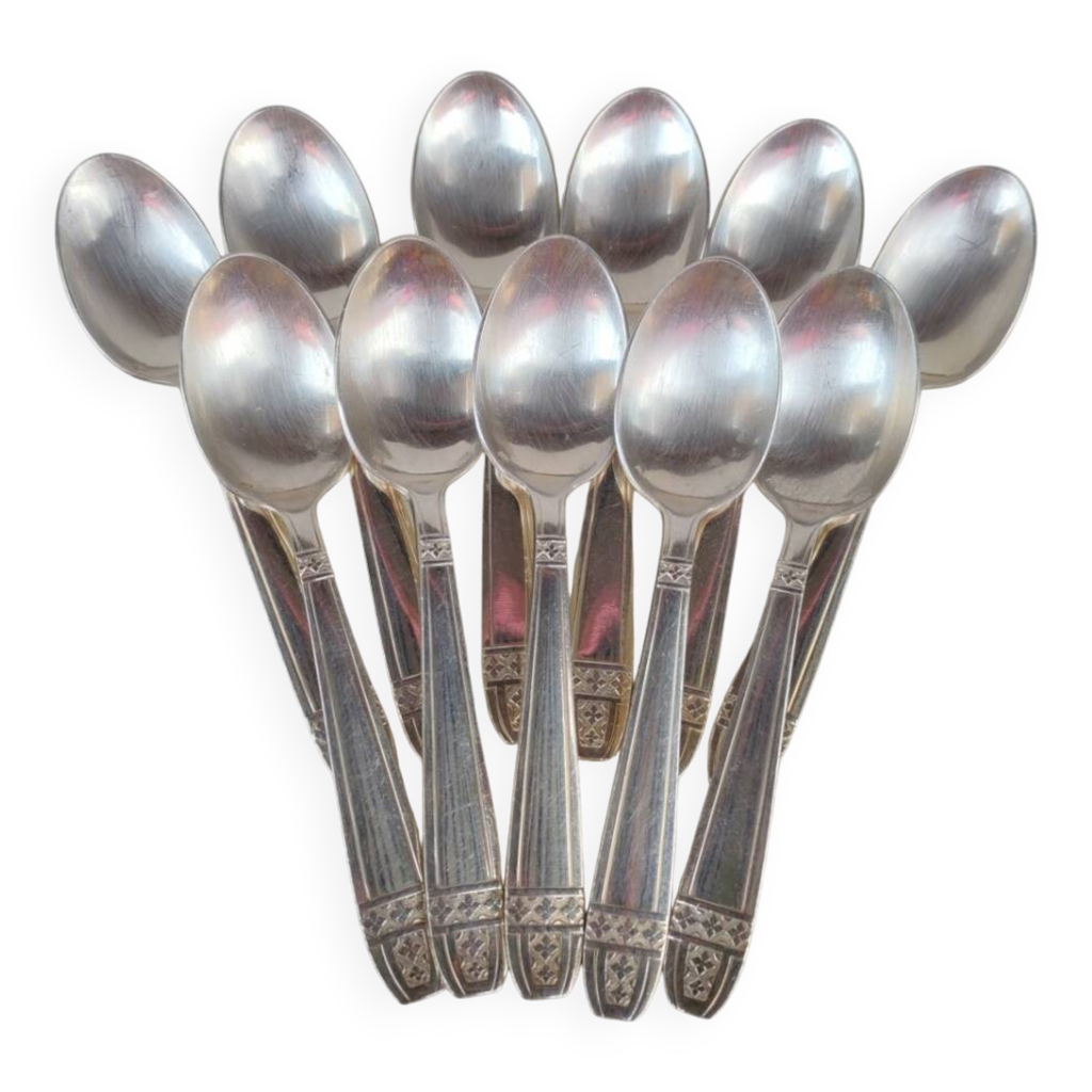 12 Cuillères à Café Guildart – Métal Argenté, Motif Perles, Occasion, Lot Adulte