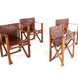 Fauteuil safari pliant en cuir marron et bois